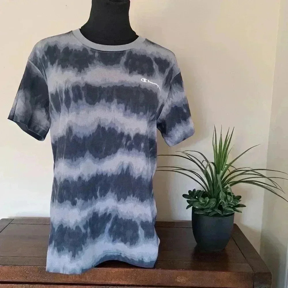 ❤️ NWT Champion T-shirt Tie dye Boyfriend Fit Tee Grey Small 100% cotton